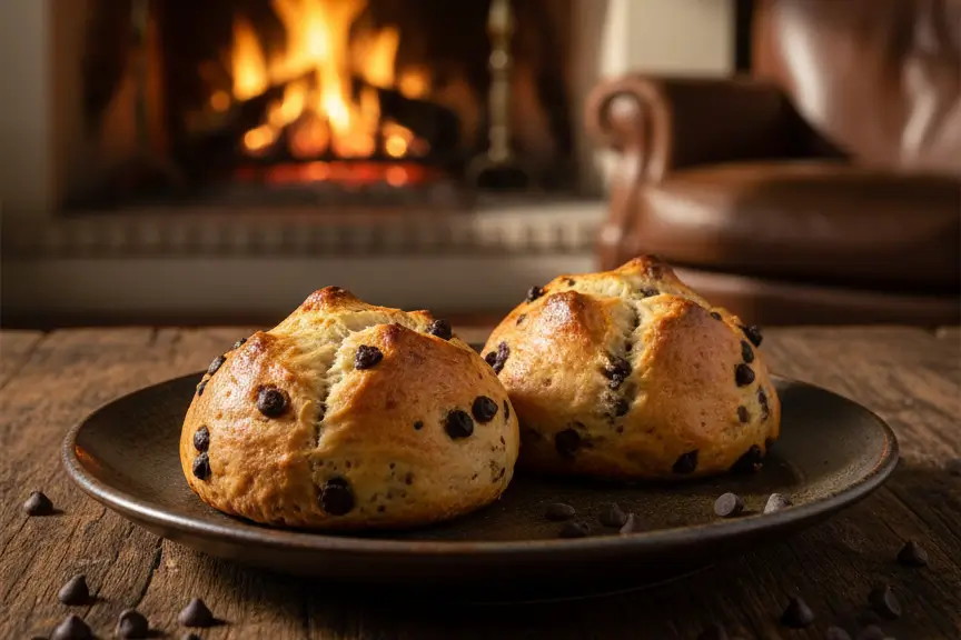 Brioche healthy ouverte en deux montrant une mie moelleuse et des pépites de chocolat fondantes dans une main.