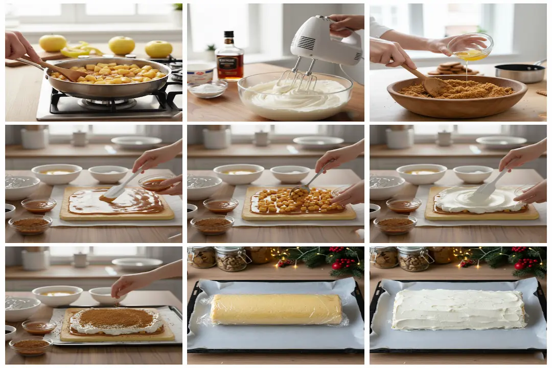 Biscuit à rouler plat étalé sur une plaque de cuisson, recouvert d'une couche uniforme et lisse de crème au mascarpone blanche.