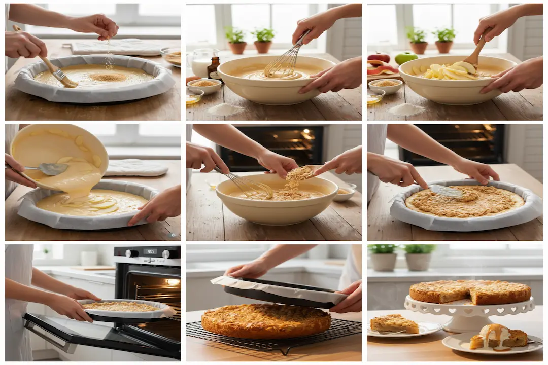 Préparation de la pâte pour la Grimolle aux Pommes : mélange des œufs, du lait et de la farine dans un grand bol de cuisine.
