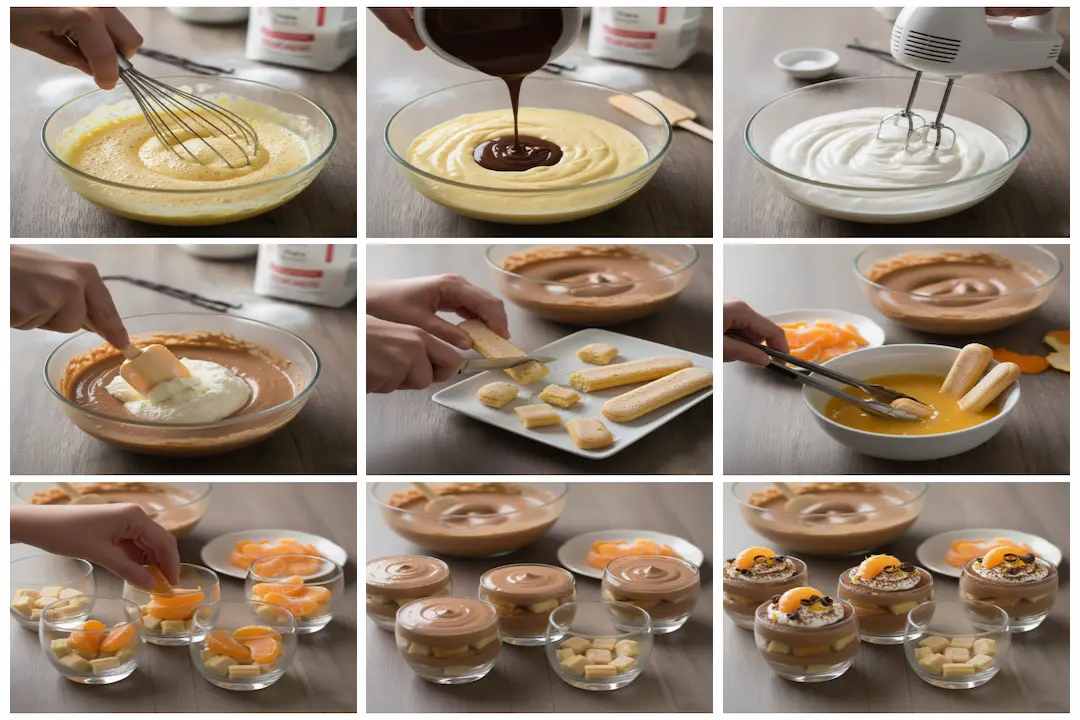 Une main mélange délicatement le mascarpone dans le mélange de jaunes d'œufs et de sucre (appareil à tiramisu) dans un grand bol en verre pour obtenir une crème lisse.
