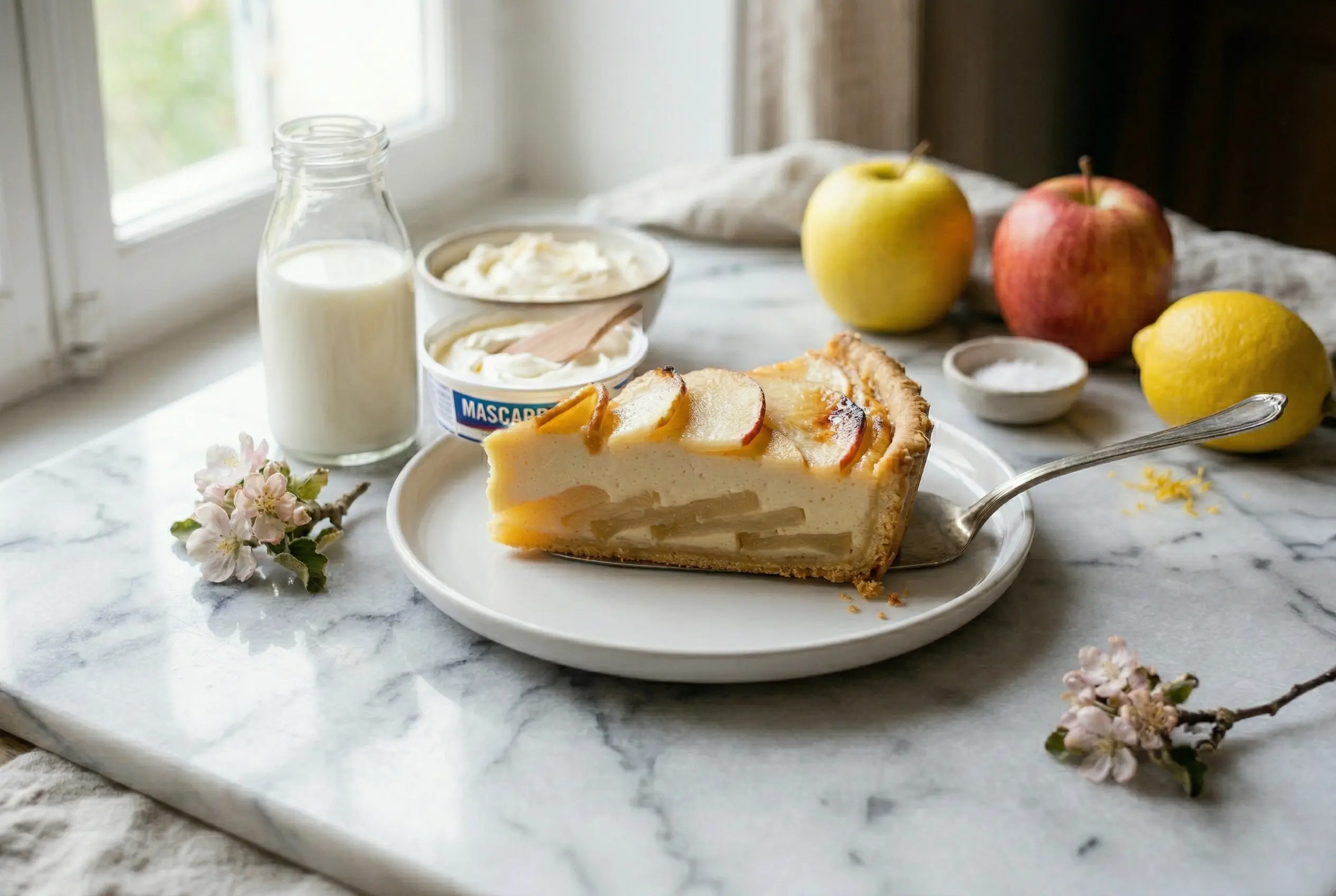 Tarte au mascarpone et à la pomme ultra crémeuse prête à déguster