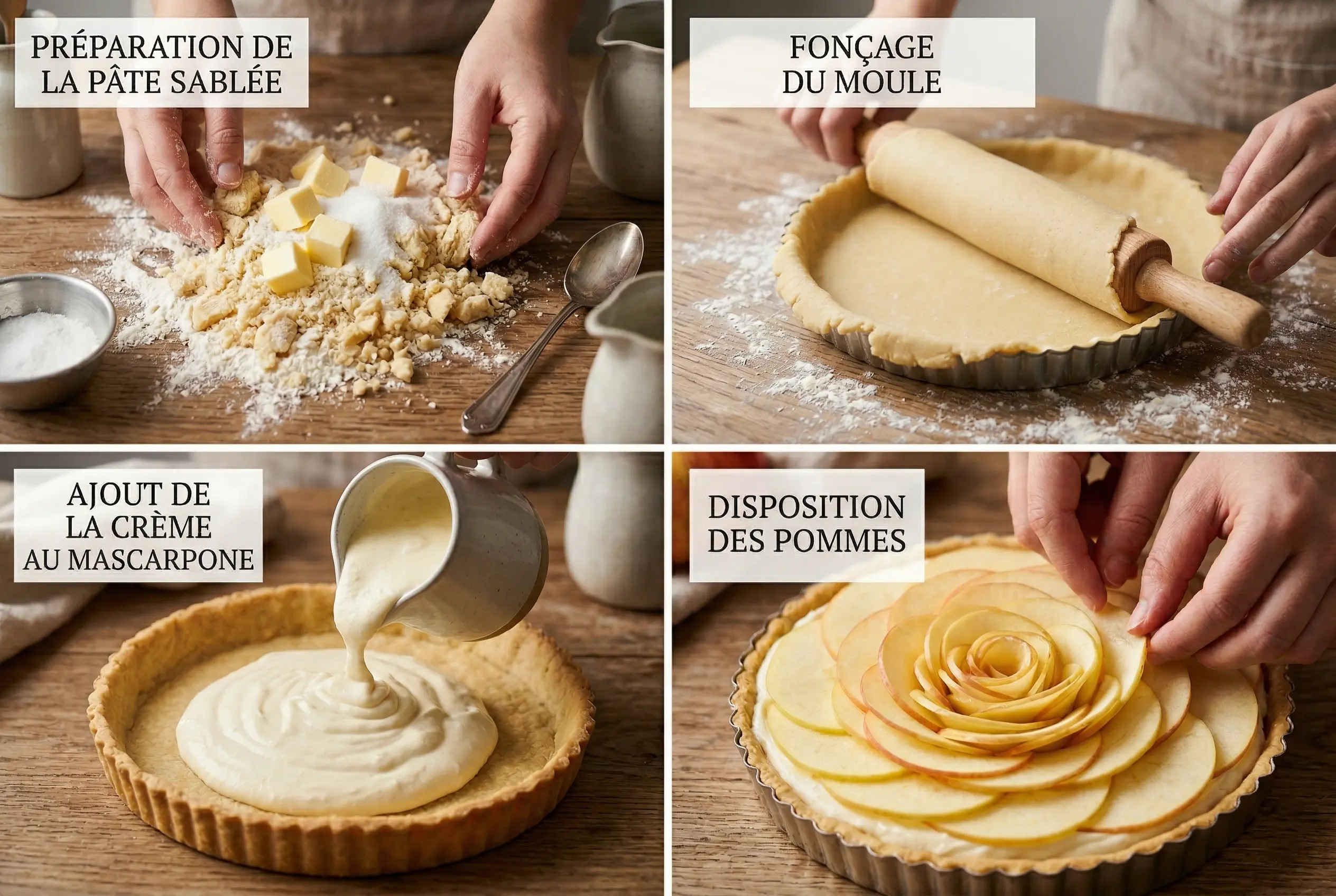 Étapes de préparation de la tarte au mascarpone et à la pomme