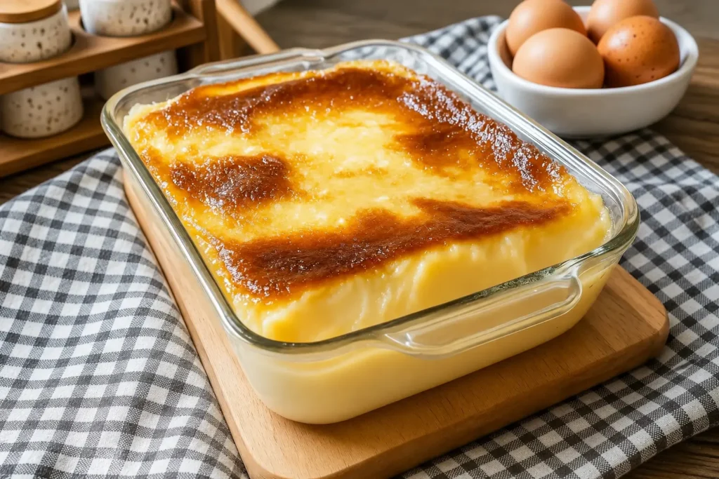 les Œufs au lait maison dorés et crémeux dans un plat en verre