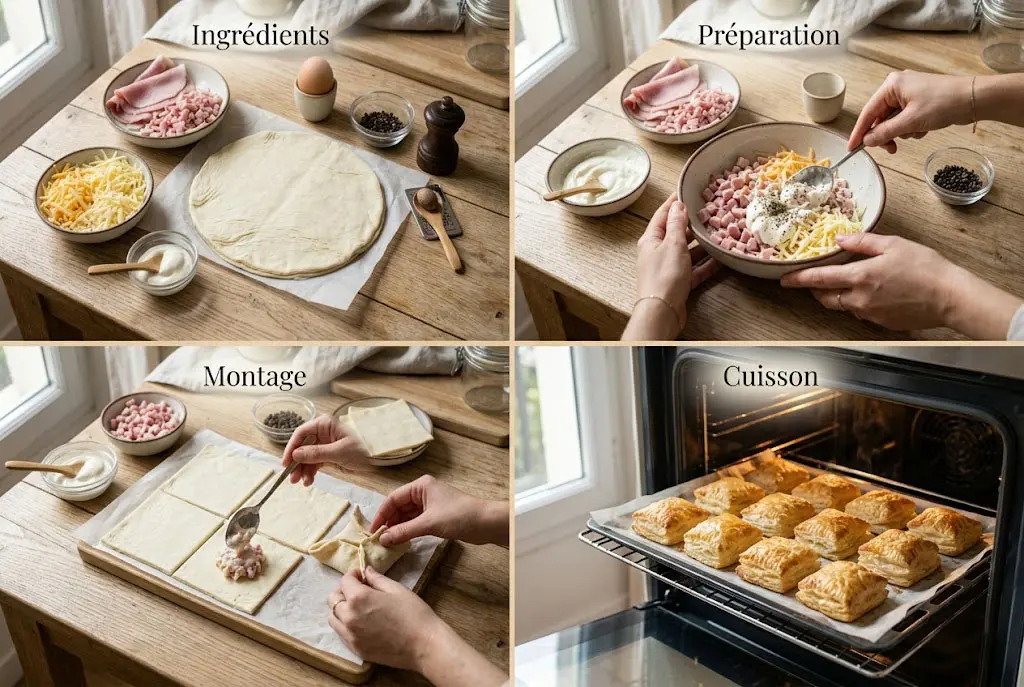 Préparation farce jambon fromage pour bouchées feuilletées maison