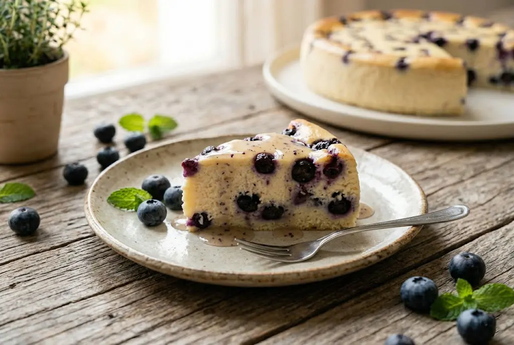 Cheesecake Myrtilles & Banane Ultra Léger Cheesecake myrtilles banane entier texture crémeuse et légère