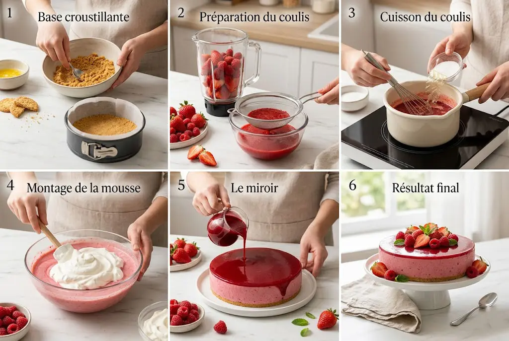 Mousse aux fraises et framboises incorporée délicatement avec de la chantilly.