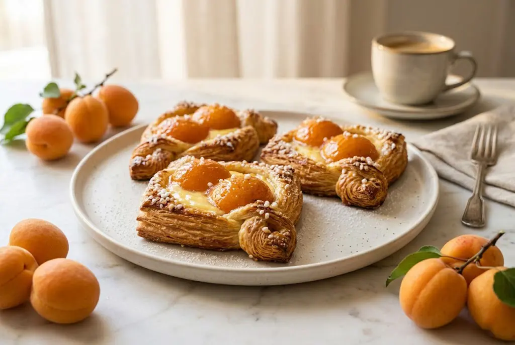 Oranais aux abricots présentés sur une assiette élégante avec finition brillante et sucre glace