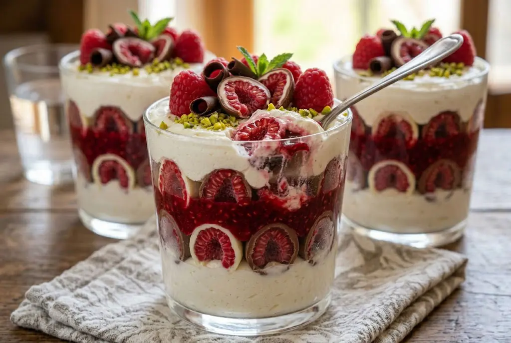 Verrine de Mousse Façon Franui et décoration élégante en gros plan.
