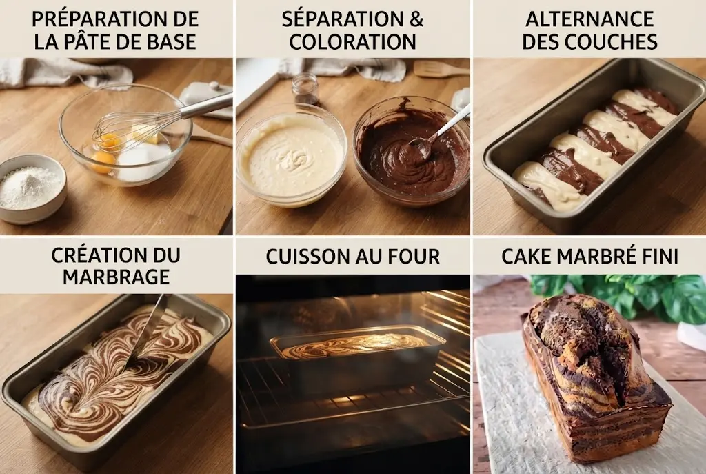 Deux bols de pâte à gâteau, l'un à la vanille et l'autre au chocolat, prêts à être mélangés pour le marbrage.