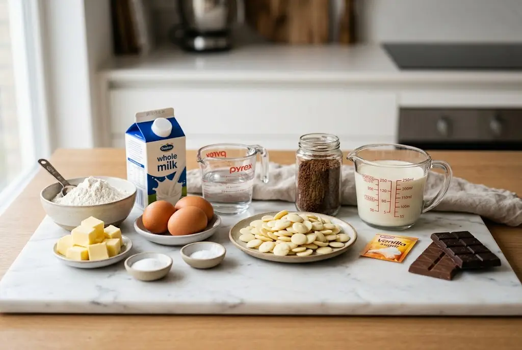 Un gros plan appétissant sur un chou généreusement garni d'une onctueuse crème au café et au chocolat blanc, saupoudré de sucre glace.